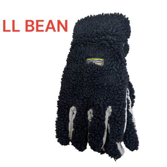 LL Bean Black and Gray Fleece Gloves - Picture 3 of 9